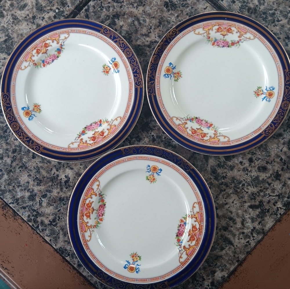 Alfred Meakin Blue de roi Athol (3) 6" Bread Plates.